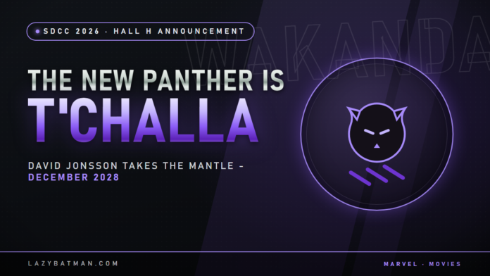 Black Panther 3 - panther emblem in vibranium purple (David Jonsson as T'Challa, SDCC 2026)