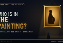 Who Is in the Painting? Doom’s Earth-828 Origin and the Theory That Explains Everything Doomsday painting theory - a lone caped figure before a glowing gold-framed painting of a mother and child (Earth-828)