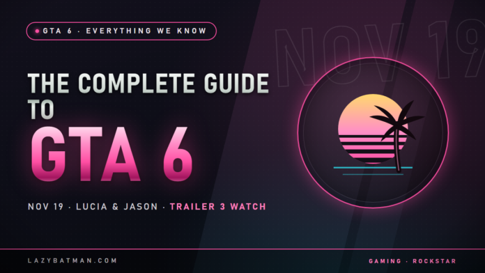 GTA 6 everything we know - synthwave sun and palm emblem with November 19 release date (complete guide)