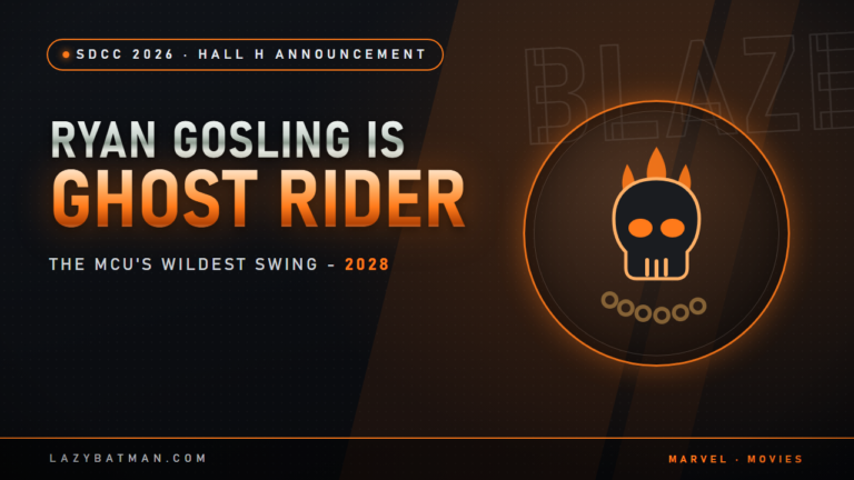Ryan Gosling is Ghost Rider - flaming skull emblem (SDCC 2026 announcement)