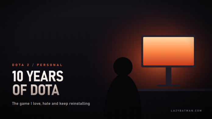 10 years of Dota illustration: a lone player silhouetted in a dark room lit only by the glow of a monitor