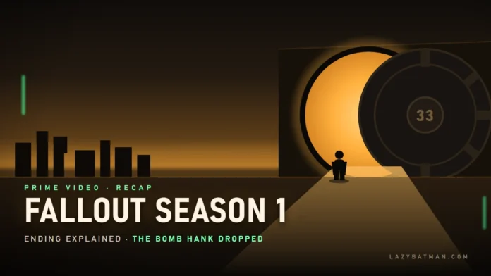 Fallout Season 1 vault door open on the wasteland with a lone dweller silhouette