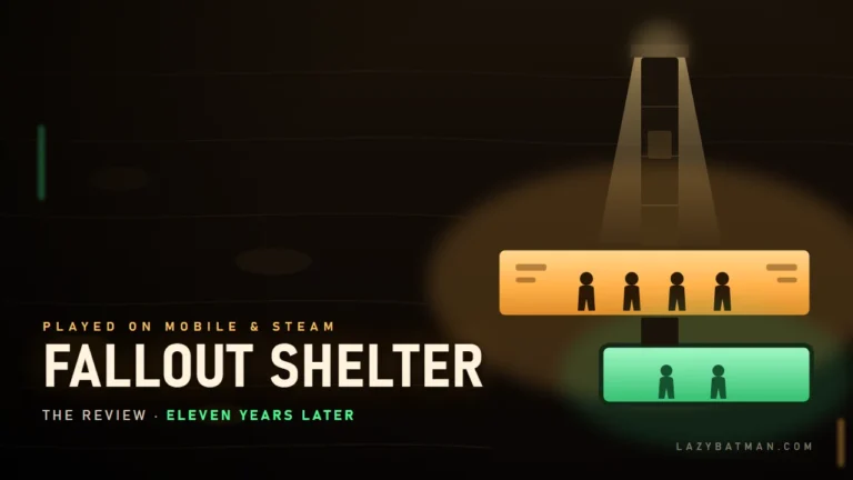 Fallout Shelter review art showing a lit underground vault room with dwellers and a surface light shaft