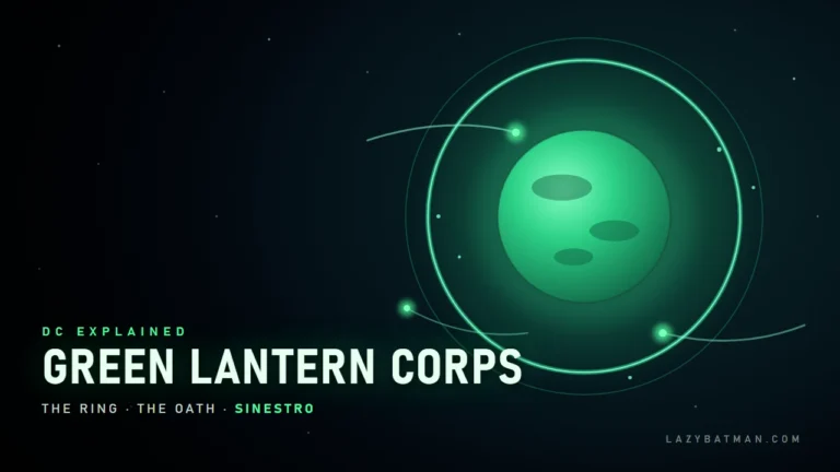 Green Lantern Corps art showing the planet Oa ringed with green light and Lanterns in flight