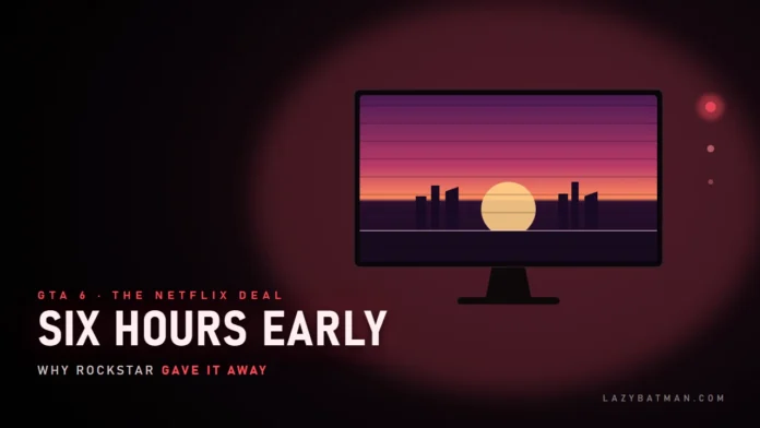 GTA 6 Netflix trailer deal GTA 6 Netflix deal art showing the Vice City trailer playing on a television in a dark room