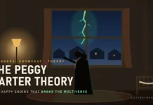 The Peggy Carter Theory: How Steve’s Happy Ending May Have Broken the Multiverse – and Why She Might Turn The Peggy Carter theory - a couple slow-dancing in a 1950s living room while a green crack splits the sky outside the window, a crib in the corner