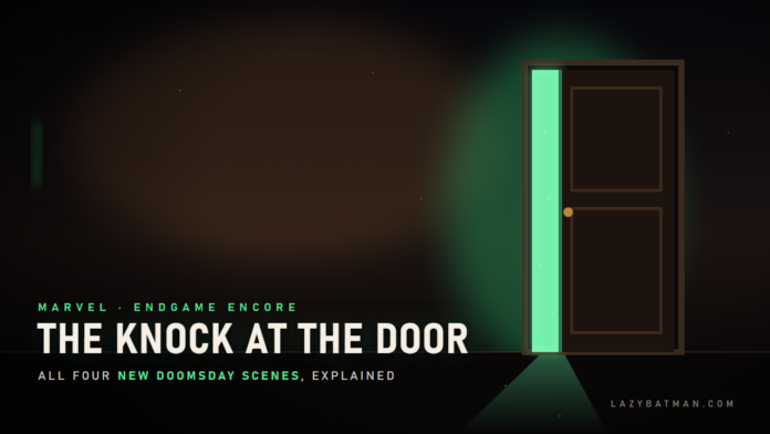 Endgame Encore new scenes art: a door standing ajar with green light spilling through the gap into a dark room