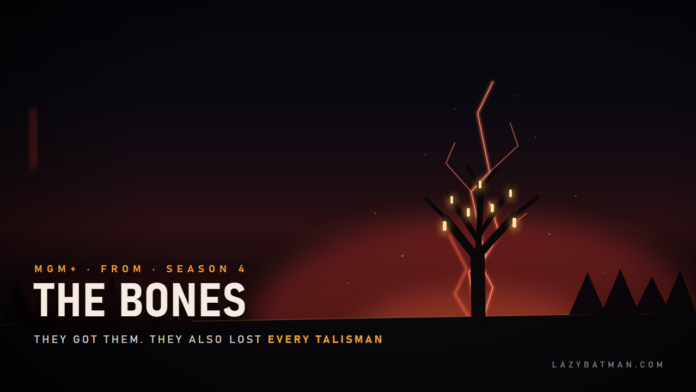 FROM season 4 art: the bottle tree hung with glowing bottles under red lightning over Fromville