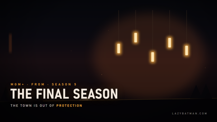 FROM season 5 art: talismans hanging on strings glowing amber over a dark treeline