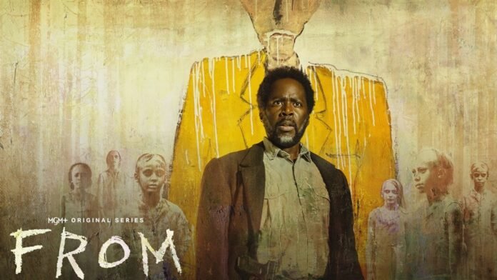 FROM characters: Boyd Stevens in front of the Man in Yellow in the official FROM season 4 key art